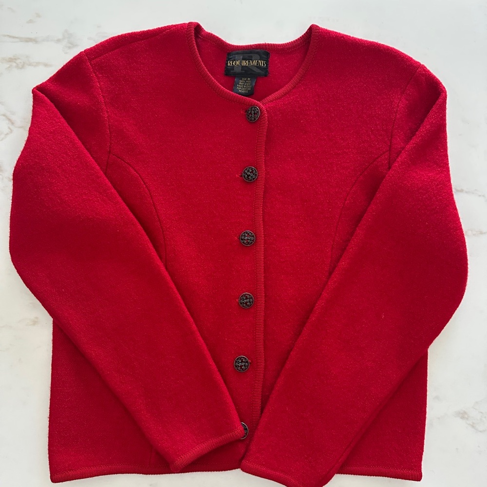 Vintage Wool Vibrant Red Knit Cardigan